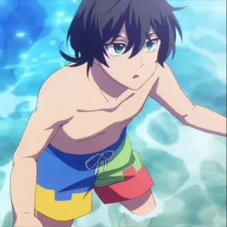 🕸 anime, boy, water, swimsuit, summer, ocean, beach, cartoon telegram sticker