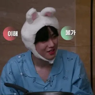 💧 이해, 불가 người, Hàn Quốc, đồ ngủ, mũ, tai thỏ telegram sticker
