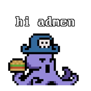 👋 hi_admen พิกเซลอาร์ต, ปลาหมึก, หมวกพ่อมด, เบอร์เกอร์, ทักทาย, อารมณ์ขัน telegram sticker