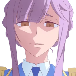 😈 anime, dziewczyna, fioletowe włosy, zadowolona, wyraz, słodka, kreskówka telegram sticker