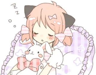 😴 ZZZ dormir, animé, kawaii, mignon, fille, oreiller, lapin, sommeil telegram sticker