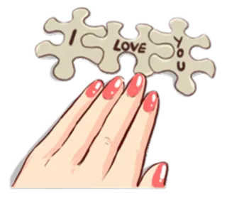 💘 I LOVE YOU quebra-cabeça, amor, mão, dedos, unhas, romântico telegram sticker