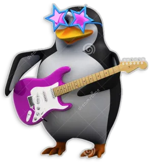 🎸 penguin, guitar, music, stars, animal telegram sticker