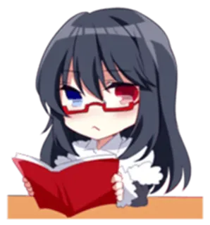 📚 anime, girl, reading, book, glasses, chibi telegram sticker