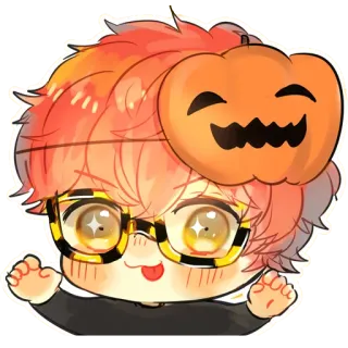 😋 sticker, chibi, pumpkin, halloween, cartoon, glasses telegram sticker