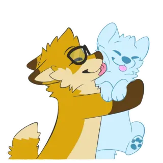 😚 fox, dog, hug, licking, cartoon, friendship, cute, animals telegram sticker