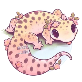 🦎 NAOMI_LORD gecko, lizard, cute, animal, pink, flowers, cartoon, reptile telegram sticker