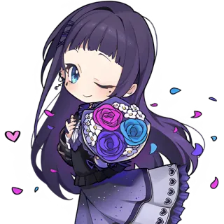 💐 аниме девушка, чиби, фиолетовые волосы, цветы, милый, аниме стикер telegram sticker