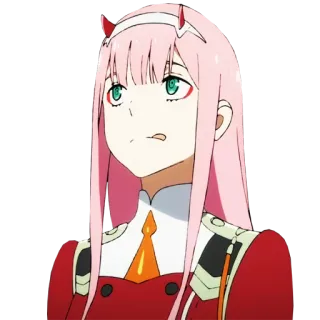 😋 Zero Two Darling in the Franxx anime, pink hair, horns, waifu, manga telegram sticker