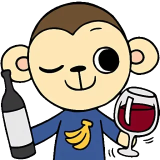 🍷 monkey, alcohol, wine, cartoon, banana telegram sticker