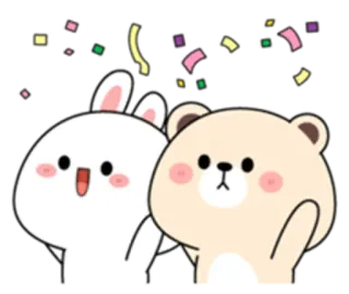😉 lapin, ours, confettis, fête, mignon, animation, autocollant telegram sticker