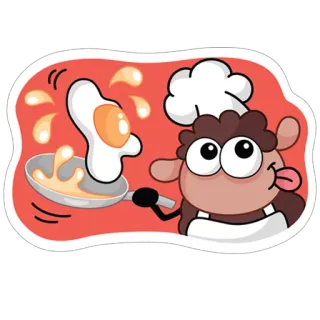 😊 sheep, chef, cooking, egg, food, pan, cartoon whatsapp sticker