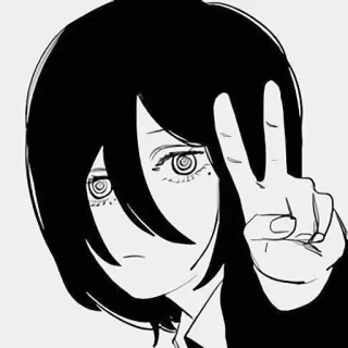 🌟 Anime, Manga, Charakter, Schwarzweiß, Friedenszeichen, Mädchen whatsapp sticker