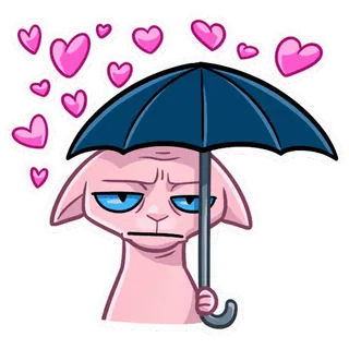 😐 zwierzę, kot, parasol, serca, słodkie whatsapp sticker