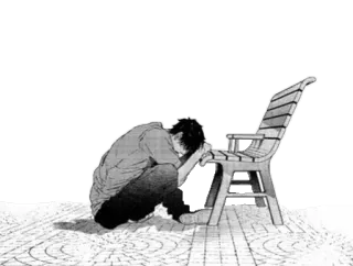 😭 pria, sedih, depresi, duduk, sendiri, manga, anime telegram sticker