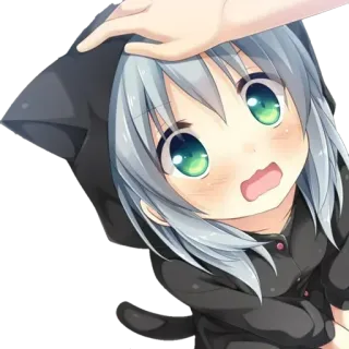💙 Anime, Dziewczyna, Kocie uszy, Głaskanie, Słodkie, Kawaii telegram sticker