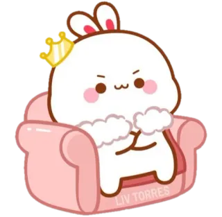🍼 LIV TORRES coelho, coelho, coroa, fofo, sofá, desenho animado, animal, kawaii telegram sticker