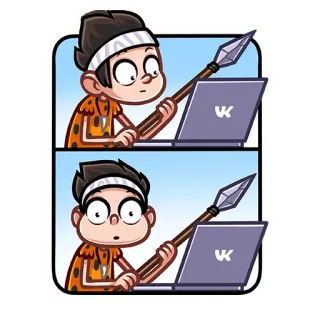 🤨 caveman, laptop, spear, cartoon, sticker telegram sticker