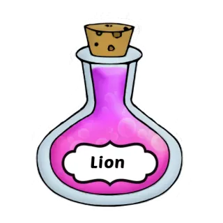 🦁 Lion potion, lion, magic, bottle, liquid, fantasy, purple, animal telegram sticker