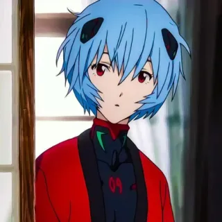 😦 Rei Ayanami Neon Genesis Evangelion アニメ, 青髪, 赤い目, キャラクター, 漫画, 綾波レイ, エヴァンゲリオン telegram sticker