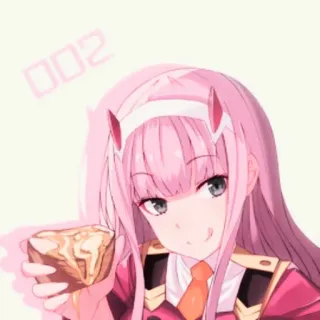 🍓 Zero Two Darling in the Franxx 002 Anime, Zero Two, pinke Haare, Mädchen, Hörner, süß telegram sticker