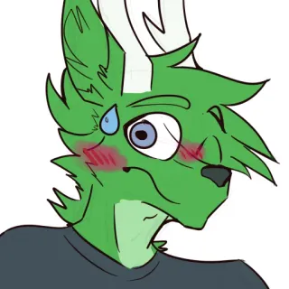 😳 Фурри, Зеленый, Мультик, Животное, Антропоморфный, Пот, Румянец telegram sticker