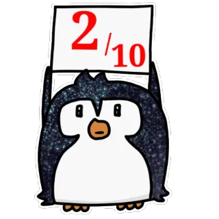 2⃣ 2/10 pingüino, calificación, puntuación, humor, dibujos animados, lindo telegram sticker