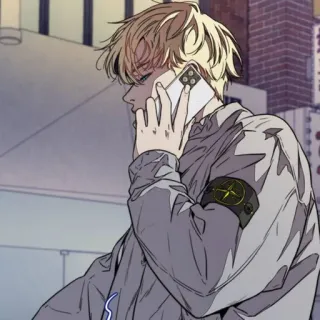 ⌚ Anime, Dibujo animado, Hombre, Teléfono, Personaje, Rubio, Llamando, Chaqueta whatsapp sticker