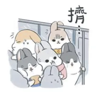 👨‍👩‍👧‍👦 擠 konijn, konijntjes, cartoon, schattig, druk, trein telegram sticker