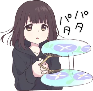 🎐 パタパタ anime girl, fan, japanese, cute, animated telegram sticker