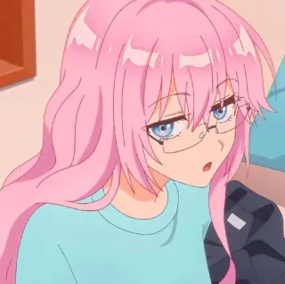😒 anime, girl, pink hair, glasses, cute telegram sticker