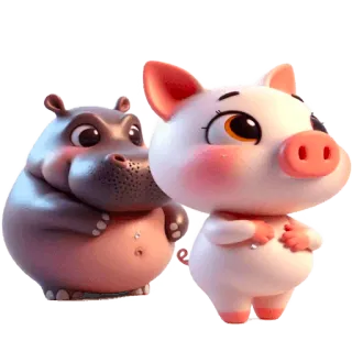 🥹 cerdo, hipopótamo, animales, lindo, dibujos animados telegram sticker