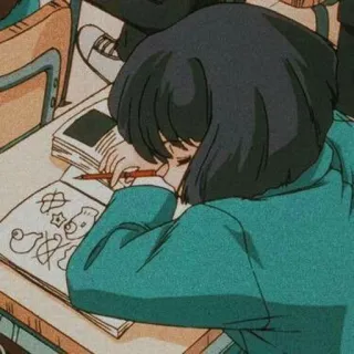 😑 Anime, Vẽ, Phác thảo, Trường học, Học sinh, Buồn chán, Phim hoạt hình telegram sticker