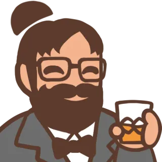 😎 mężczyzna, broda, napój, muszka, kreskówka, szklanka, napoje whatsapp sticker