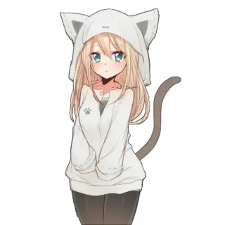 🥺 애니메이션 소녀, 고양이 후드티, 귀여운, 귀여운, 애니메이션, 만화 telegram sticker