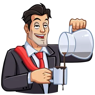 ☕️ мужчина, кофе, наливает, костюм, красный галстук whatsapp sticker