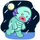😵 cartoon, sad, monster, rainy, night telegram sticker