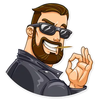 😎 man, zonnebril, baard, leren jas, ok teken telegram sticker