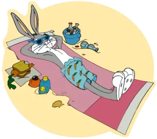 🏖 Bugs Bunny dibujos animados, conejo, playa, sol, gafas de sol, relajación telegram sticker