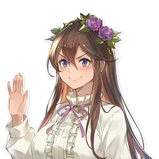 🖐 chica anime, corona de flores, saludando, retrato, pelo largo telegram sticker