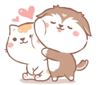 🤗 gatto, cane, abbraccio, carino, animale, amicizia, cartone animato telegram sticker