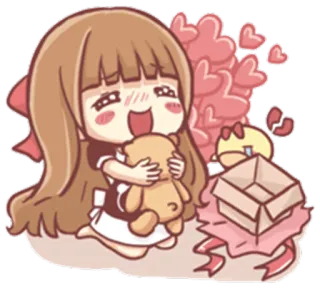 ❤ 만화, 슬픈, 소녀, 상심, 테디베어, 울음 telegram sticker