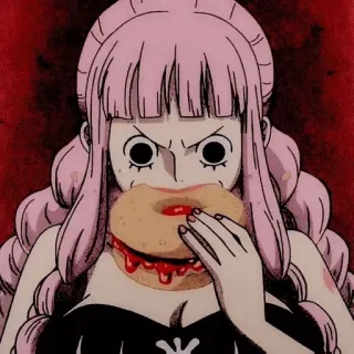 🌸 Jewelry Bonney One Piece Anime, One Piece, Jewelry Bonney, Dona, Comiendo whatsapp sticker