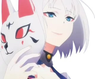 😏 anime girl, fox mask, white hair, blue eyes, female, anime, mask whatsapp sticker