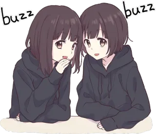 😏 buzz buzz anime, manga, girls, friends, talking, buzzing telegram sticker