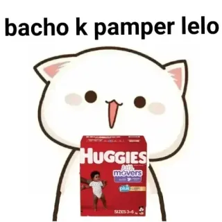 😋 bacho k pamper lelo gato, Huggies, pañales, bebé, lindo, kawaii, dibujos animados whatsapp sticker