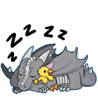 😌 龙, 小鸡, 可爱, 睡觉, 动物 whatsapp sticker