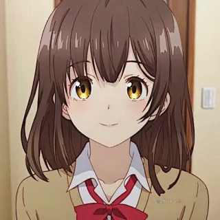 🌷 garota anime, uniforme escolar, cabelo castanho, olhos amarelos, desenho animado, animação, sorrindo whatsapp sticker