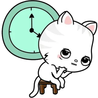 😒 고양이, 시계, 시간, 기다림, 스티커, 만화 telegram sticker