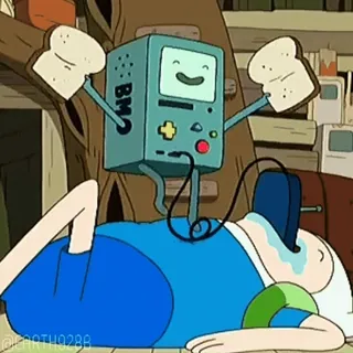 🎉 Finn Adventure Time cartoon, animated, BMO, Finn, friendship, wholesome telegram sticker